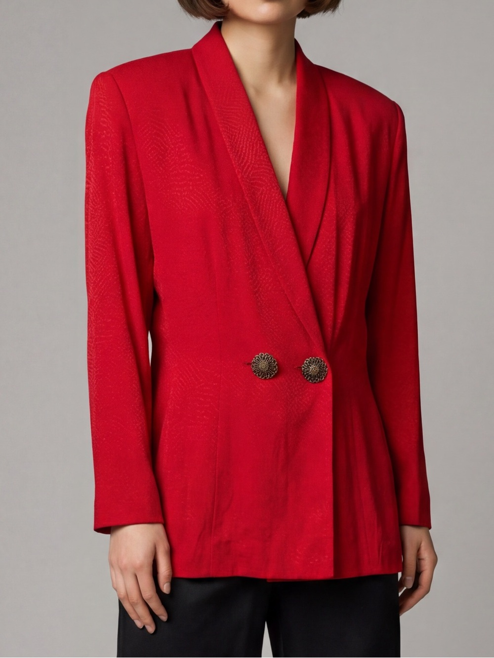 Vintage 90s Francine Browner Red Pattern Blazer Ornate Buttons